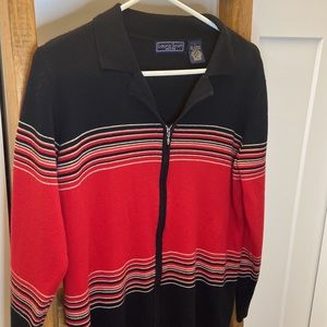 Laura Scott Black & Red Zip Up Cardigan Vintage Sweater